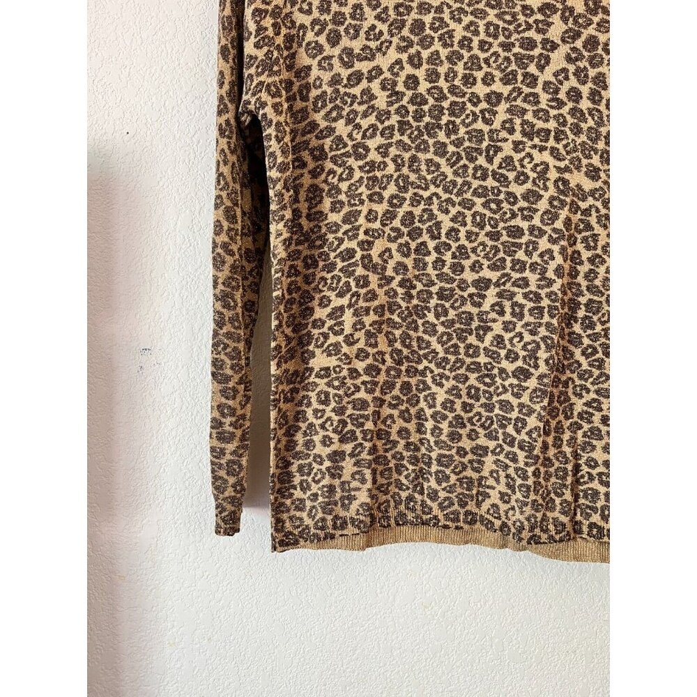 August Silk Knits Metallic Animal Print Sweater Womens Medium Brown Pullover - Picture 2 of 7